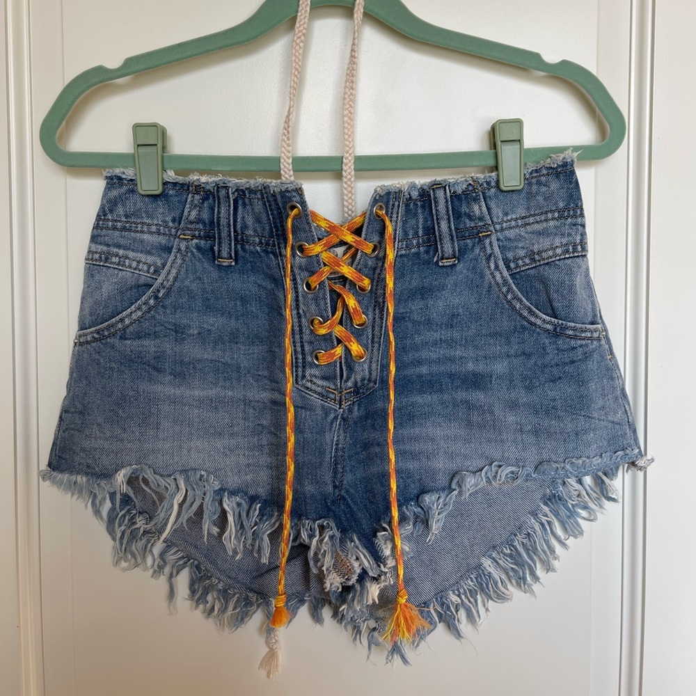 Free People Frayed Denim Shorts